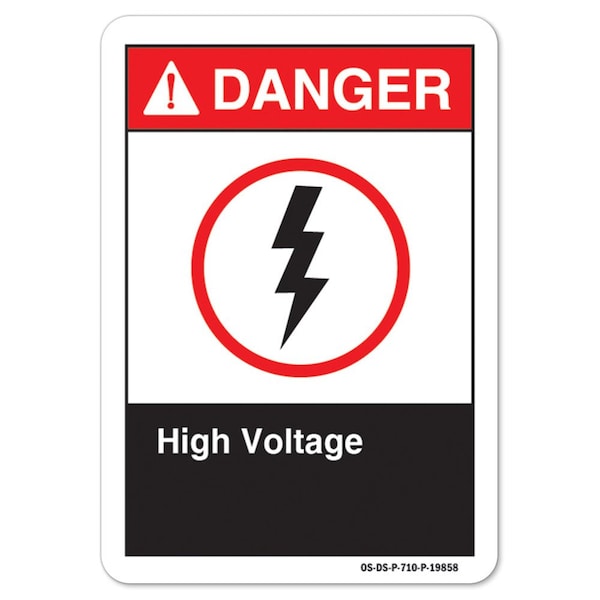 ANSI Danger, 10" Height, 14" Width, Aluminum, 14" W, 10" H, Landscape, High Voltage 1